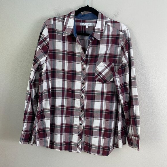 Foxcroft Womens 16 Plaid Button Up Shirt Long Sleeve Top Cotton - Picture 7 of 10